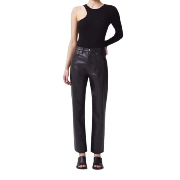 Agolde Recycled Leather Pants Womens 26 Black High Rise Waist 90s Straight Leg - Picture 2 of 12